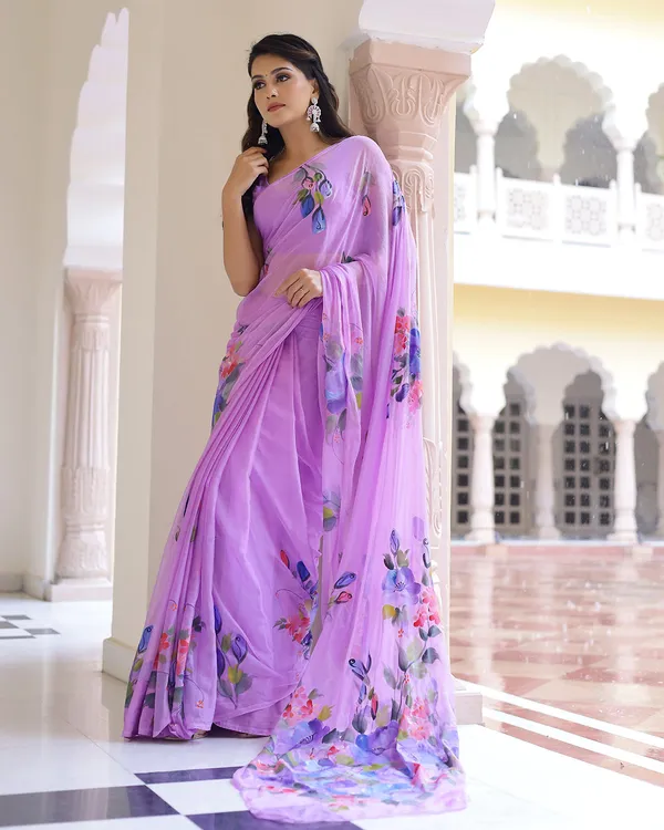 Multicolour_Floral_H_Painted_Chiffon_Saree_For_Women